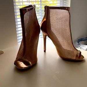 Rose gold mesh zippered heels booties